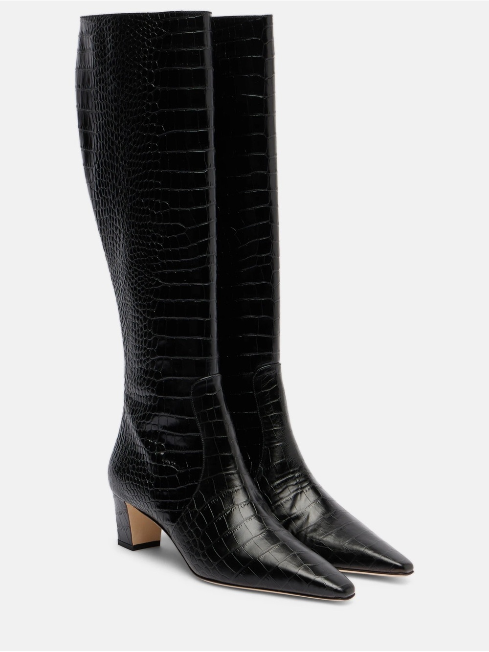 Manolo Blahnik Croc-Embossed Pointed Toe Penelope Boots - Black